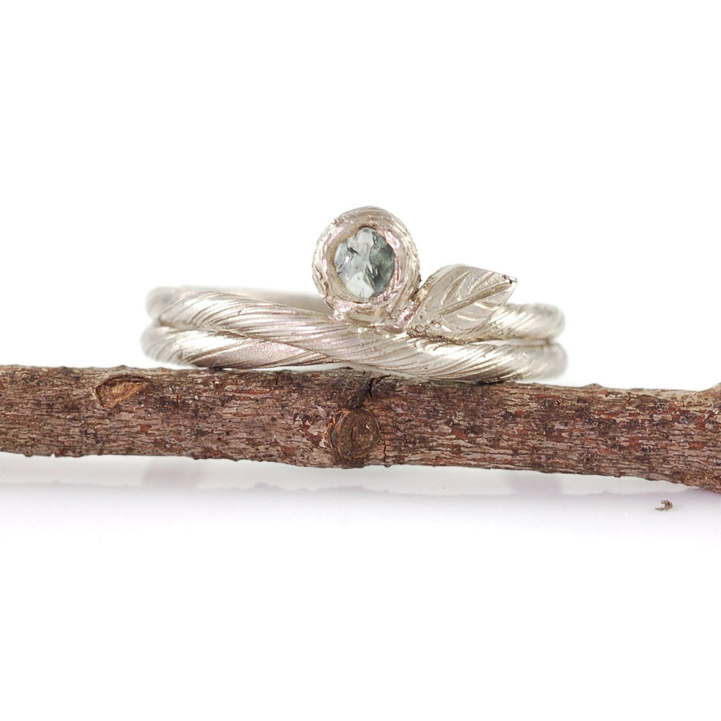 Vine and Leaf Ring with Rough Montana Sapphire in Palladium/Silver - size 5.5 - Ready to Ship - Beth Cyr Handmade Jewelry