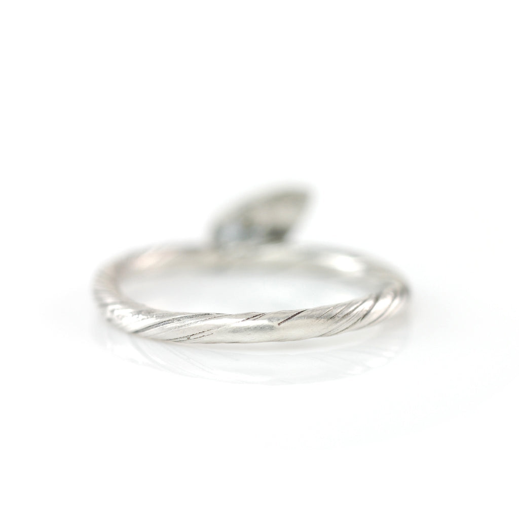 Vine and Leaf Ring with Light Blue-Green Sapphire Leaf in Palladium Sterling Silver - size 4.5 - Ready to Ship - Beth Cyr Handmade Jewelry