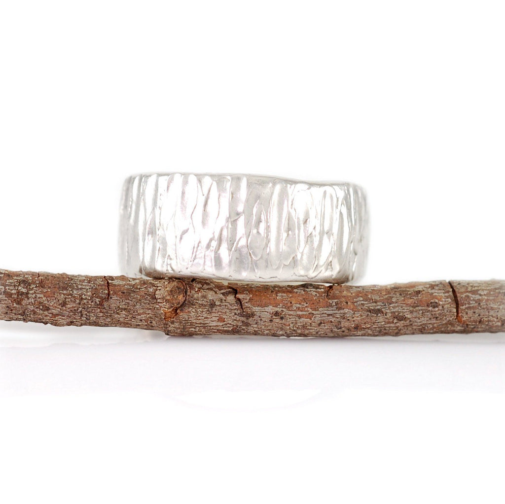 Yellow Birch Bark Ring in Palladium Sterling Silver - size 5 1/4 - Ready to Ship - Beth Cyr Handmade Jewelry