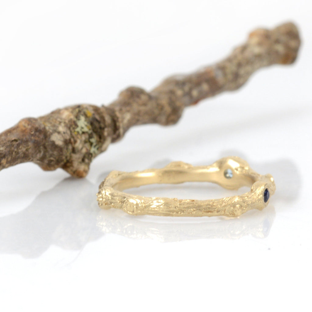 Custom Twig Ring with Aquamarine and Sapphire - Beth Cyr Handmade Jewelry