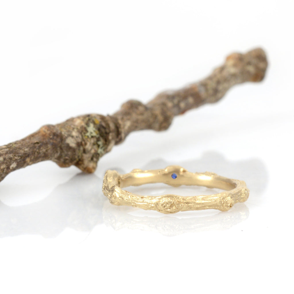 Custom Twig Ring with Aquamarine and Sapphire - Beth Cyr Handmade Jewelry
