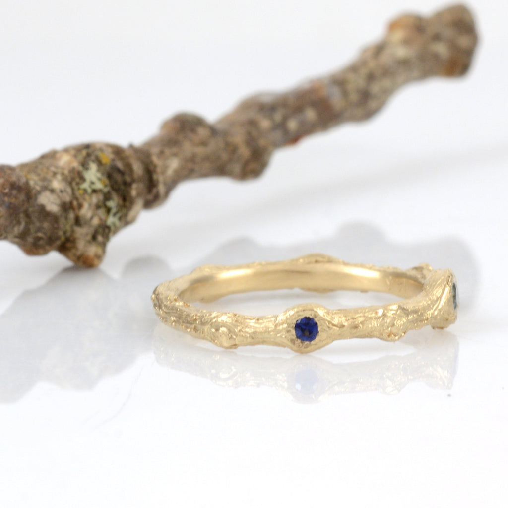 Custom Twig Ring with Aquamarine and Sapphire - Beth Cyr Handmade Jewelry