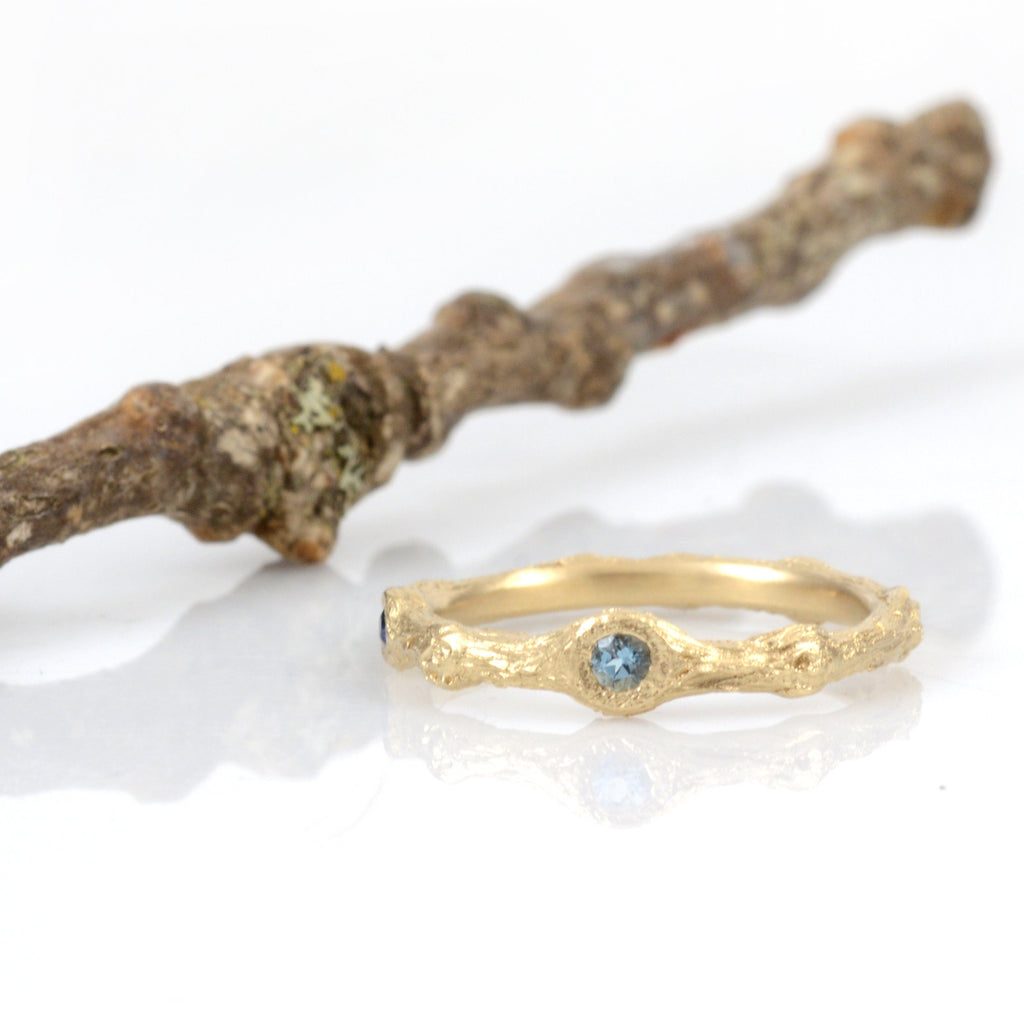 Custom Twig Ring with Aquamarine and Sapphire - Beth Cyr Handmade Jewelry