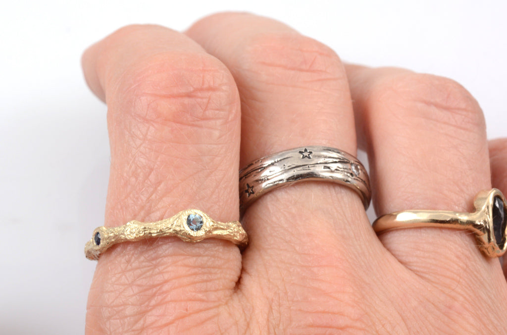 Custom Twig Ring with Aquamarine and Sapphire - Beth Cyr Handmade Jewelry