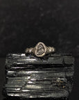 Meteorite Ring with Moissanite in Palladium/Silver with Tree Bark Texture - size 7 - Engagement, Wedding or Everyday Ring