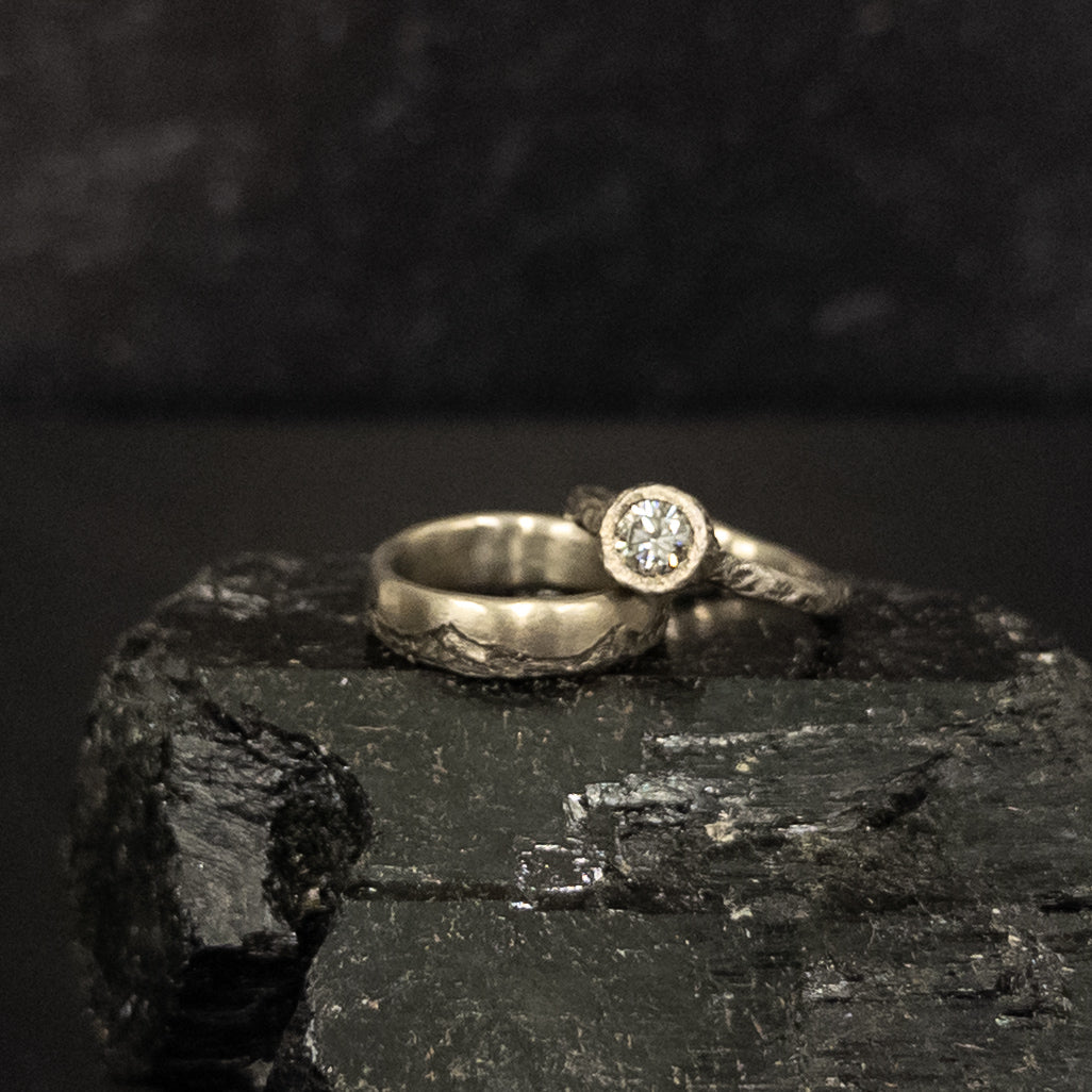 Mountain Ring Set with Dark Gray Moissanite in Palladium/Silver - size 6 - Ready to Ship
