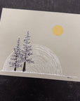Snowy Trees, Star Trails and Golden Moon on Gray Paper  - Original Drawing - 8"x10"