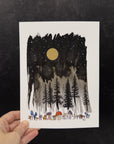 Night Sky Mushrooms - 6"x8" Original Drawing/Painting - Ready to Ship