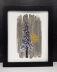 Simply Snowy Tree with Full Gold Moon - 8"x10" Original Drawing - Ready to Ship