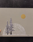 Snowy Trees, Star Trails and Golden Moon on Gray Paper  - Original Drawing - 8"x10"