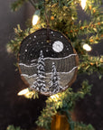 Winter Theme Wood Ornament 2025 - 1 - Silver Moon and Snowy Trees