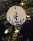 Winter Theme Wood Ornament 2025 - 5 - Gold Moon and Snowy Trees - Natural Wood