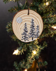 Winter Theme Wood Ornament 2025 - 19 - Silver Moon and 3 Snowy Trees
