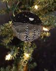 Winter Theme Wood Ornament 2025 - 3 - Silver Crescent Moon and Snowy Trees