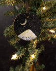 Winter Theme Wood Ornament 2025 - 8 - Gold Crescent Moon and Mountain