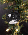 Winter Theme Wood Ornament 2025 - 25 - Snowy Mountain and Milky Way Galaxy with Silver Moon