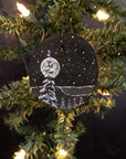 Winter Theme Wood Ornament 2025 - 35 - Silver Moon, Snowy Trees, and Silver Lined Clouds