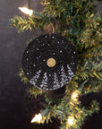 Winter Theme Wood Ornament 2025 - 29 - Gold Moon and Fish Eye Snowy Trees