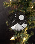 Winter Theme Wood Ornament 2025 - 23 - Silver Mountains, Silver Moon and Shooting Stars