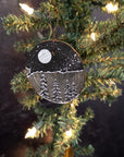 Winter Theme Wood Ornament 2025 - 37 - Silver Moon, Milky Way Galaxy and Silver Lined Clouds over Snowy Forest