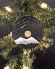 Winter Theme Wood Ornament 2025 - 49 - Snowy Mountains and Shooting Stars with Gold Moon