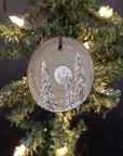 Winter Theme Wood Ornament 2025 - 43 - Three Snowy Foggy Trees with Silver Moon