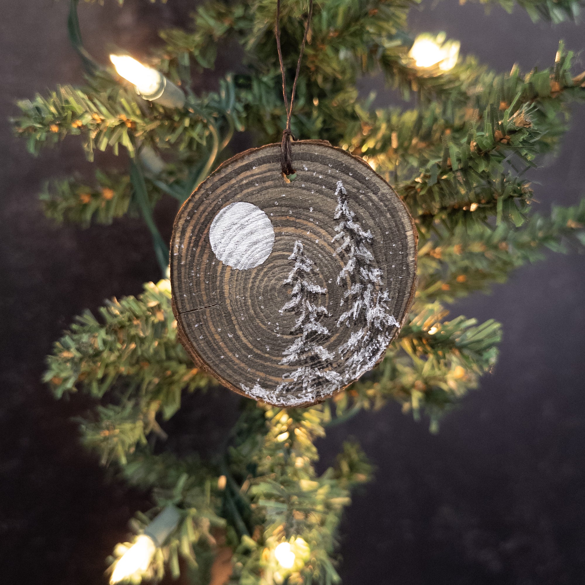 Winter Theme Wood Ornament 2025 - 41 - Abstract Snowy Mountain Landscape with Silver Moon