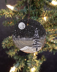 Winter Theme Wood Ornament 2025 - 48 - Silver Moon and Snowy Mountain Landscape