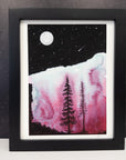 Red Aurora Night Sky and Trees - Art Print - Print to Order