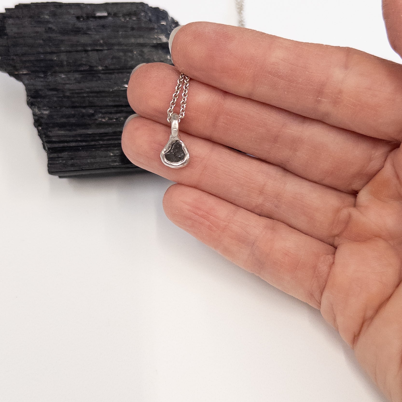 Tiny Meteorite Pendant - in Sterling Silver - Ready to Ship