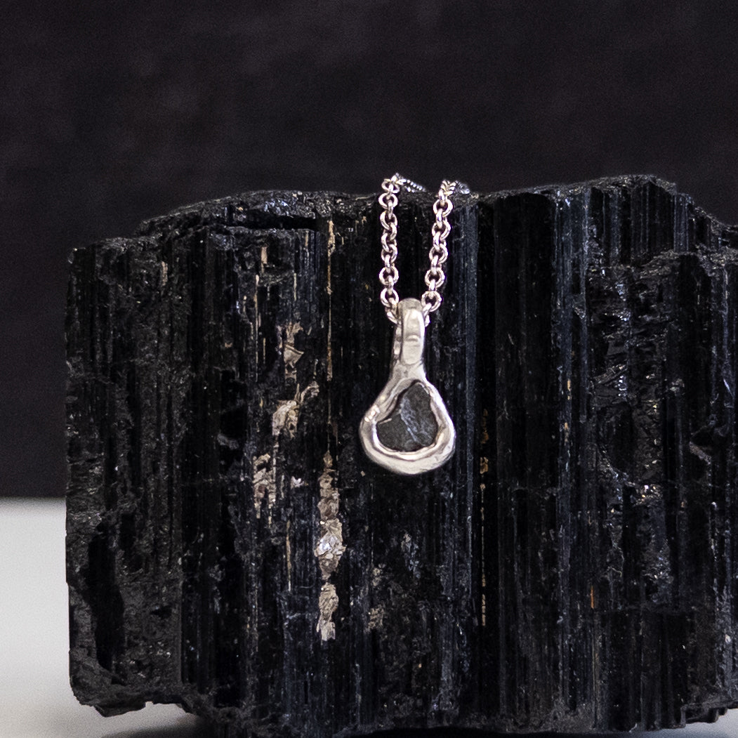 Tiny Meteorite Pendant - in Sterling Silver - Ready to Ship