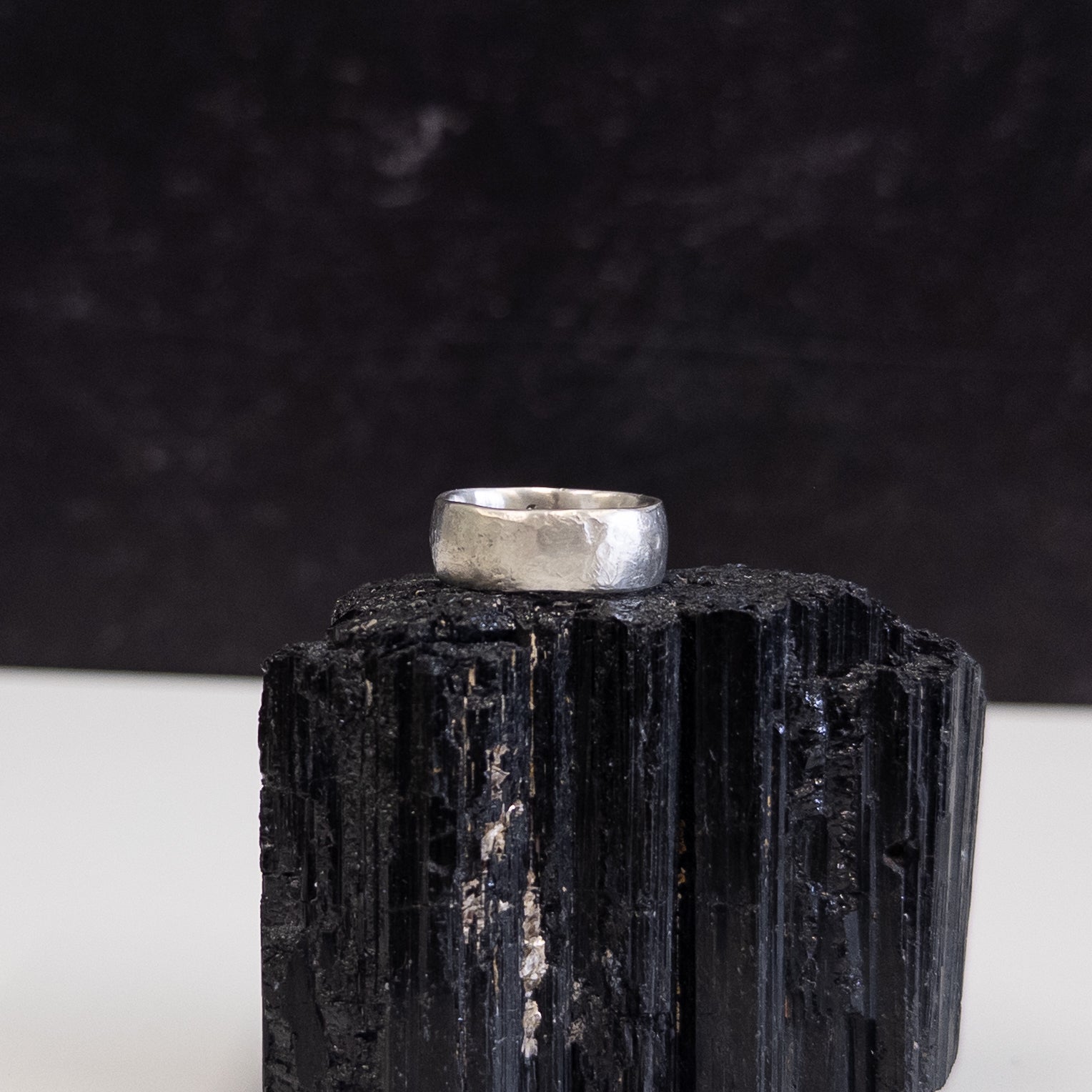 Tiny Mountain Meteorite Ring with Moissanite in Palladium Sterling Silver - size 6 - Ready to Ship