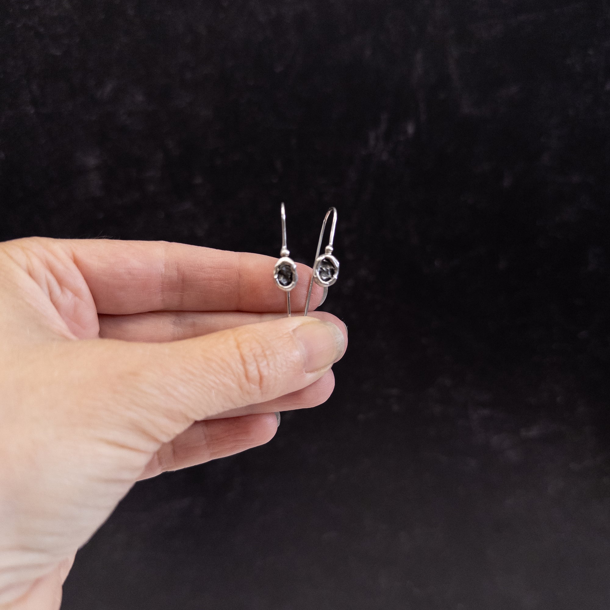 Meteorite Drop Earrings in Sterling Silver - Ready to Ship