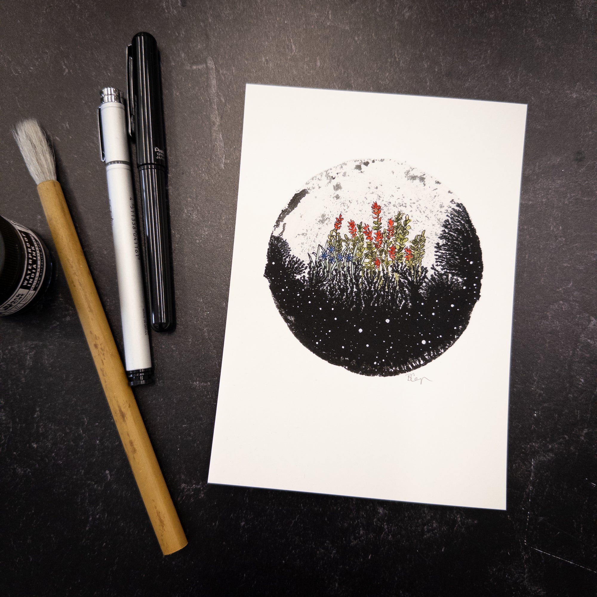 Print Sale - 5"x7" Midnight Flowers - Art Print - Ready to ship