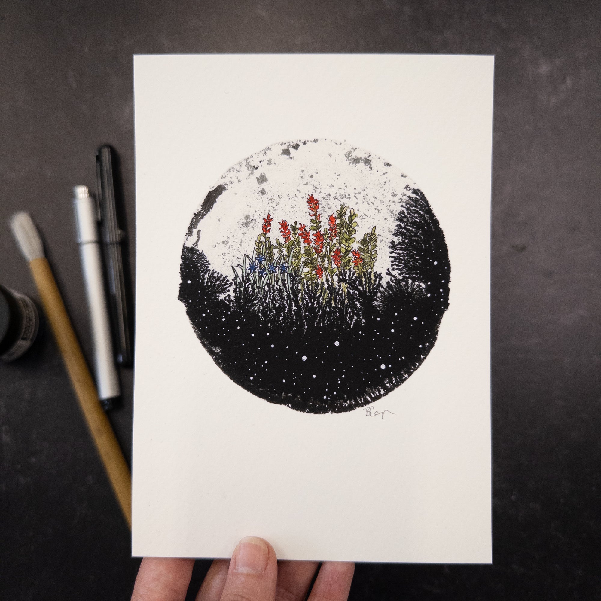 Print Sale - 5"x7" Midnight Flowers - Art Print - Ready to ship