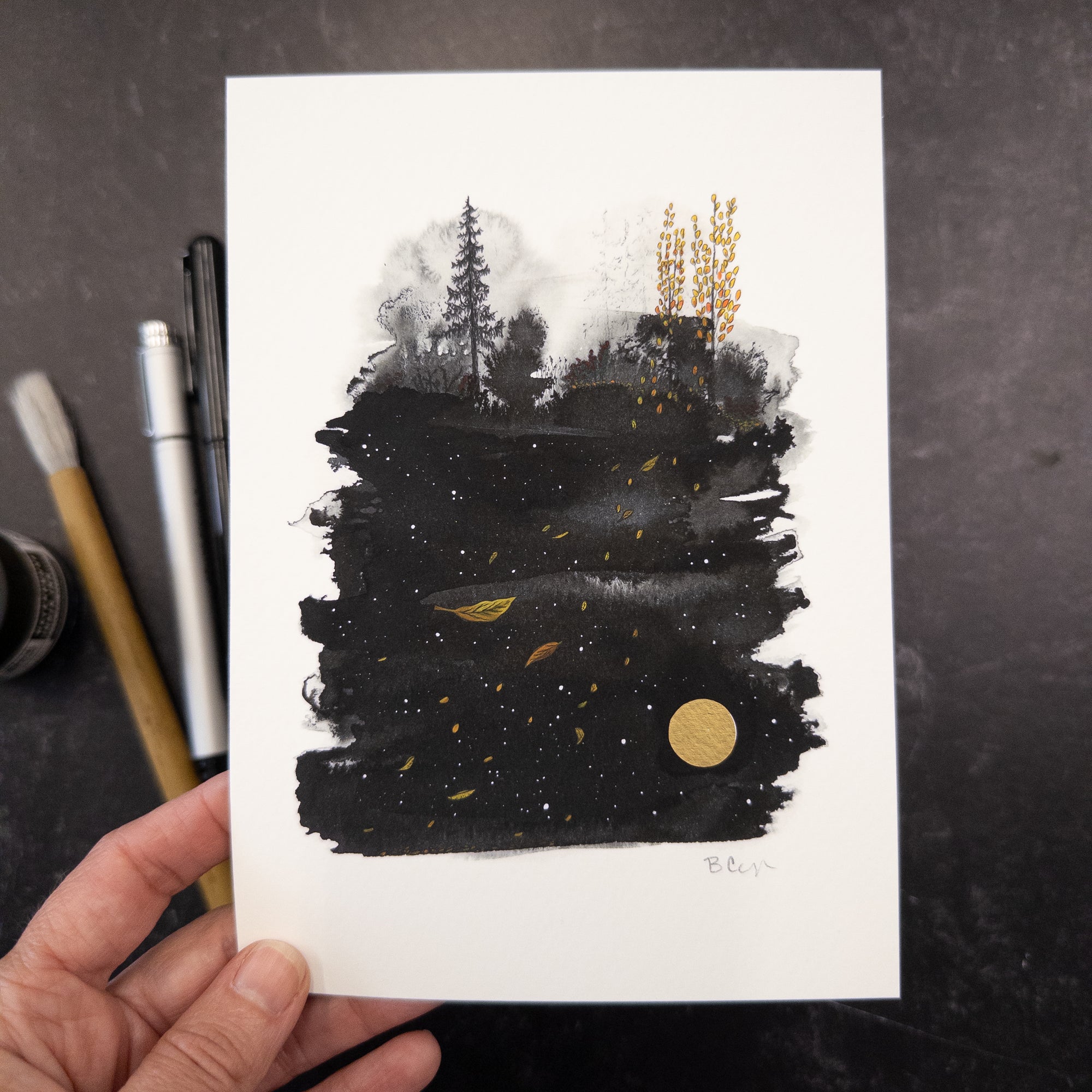 Print Sale - 5x7" Falling Leaves - Art Print - Ready to Ship