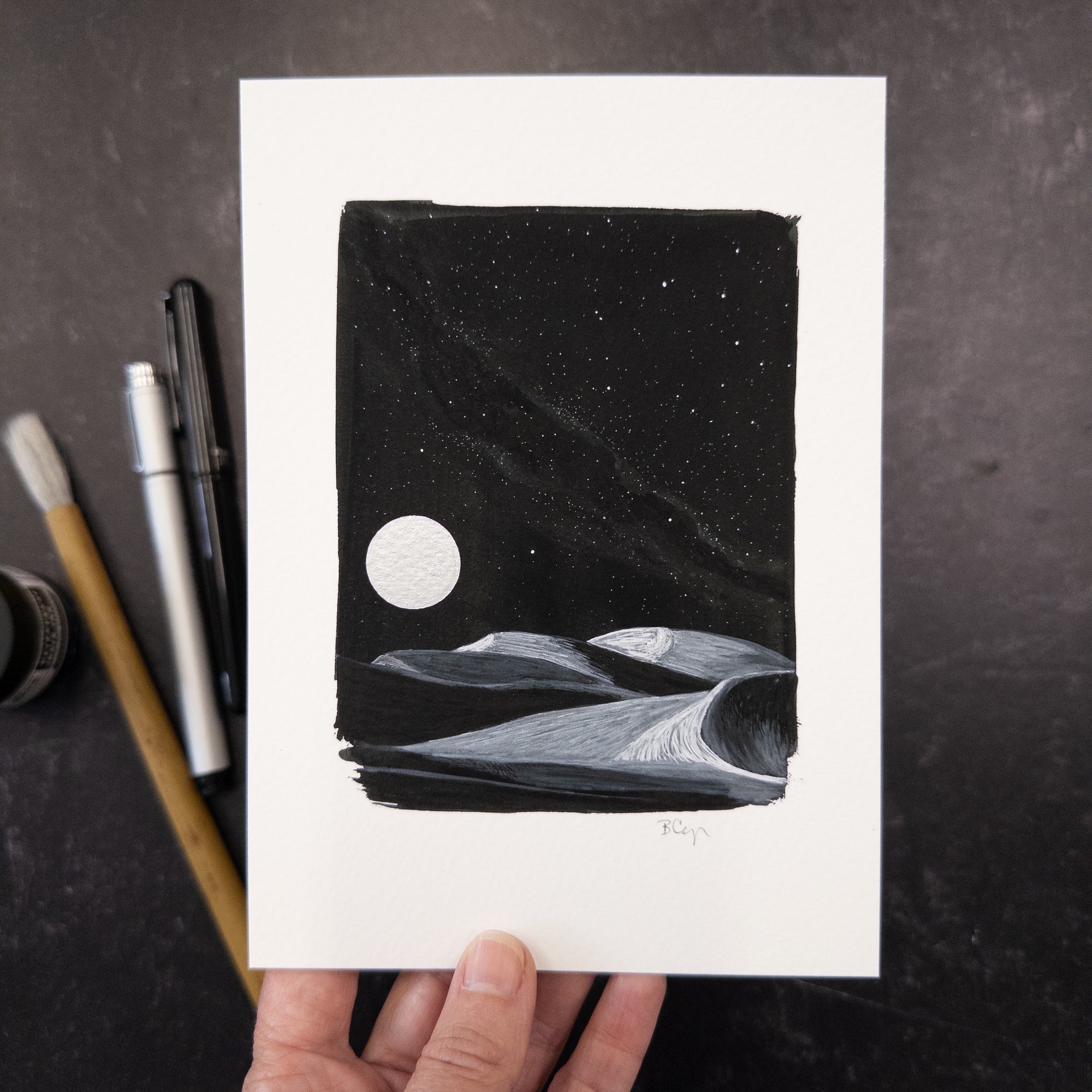 Print Sale - 5x7" Dune with Silver Moon - Art Print - Inktober 2020 - Day 13 - Ready to Ship