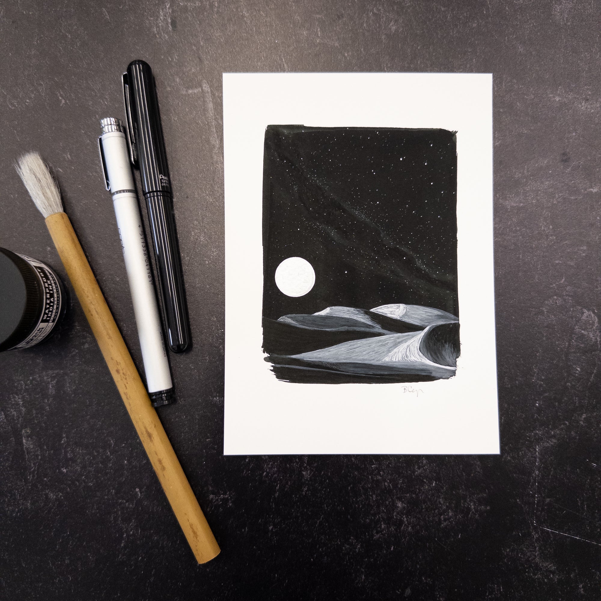 Print Sale - 5x7" Dune with Silver Moon - Art Print - Inktober 2020 - Day 13 - Ready to Ship