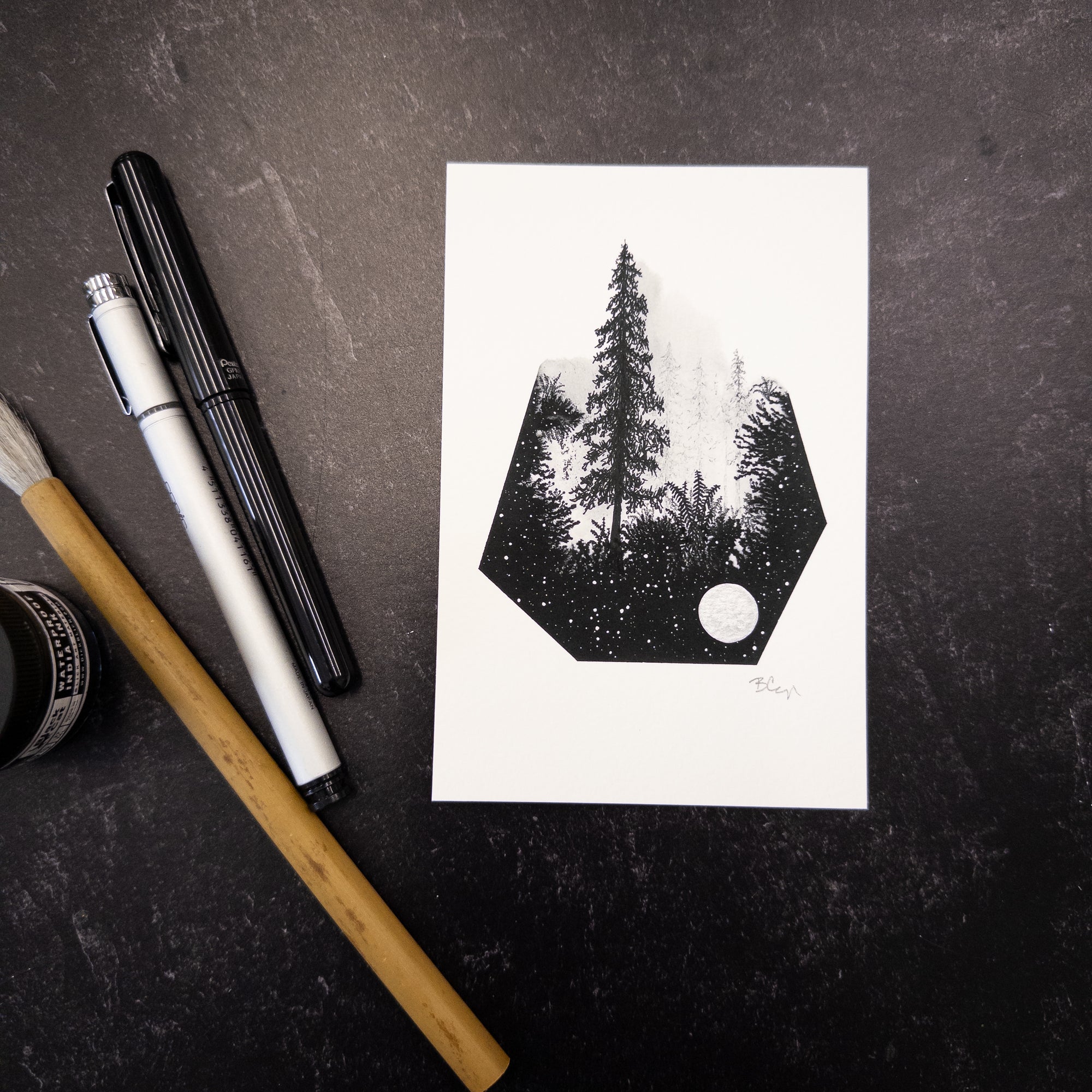 Print Sale - 4x6" Beauty in the Upside Down - Terrarium Series - Foggy Trees - Art Print - Ready to Ship