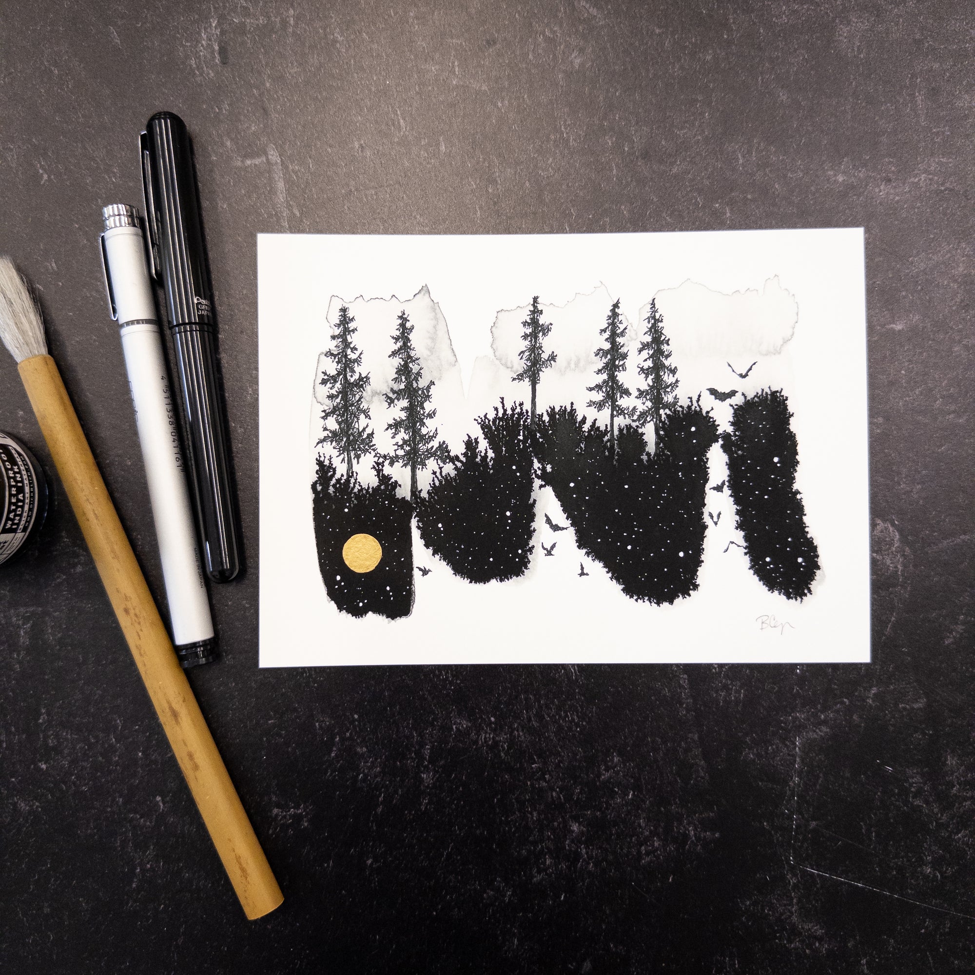 Print Sale - 5x7" Beauty in the Upside Down - Bats - Art Print - Ready to Ship