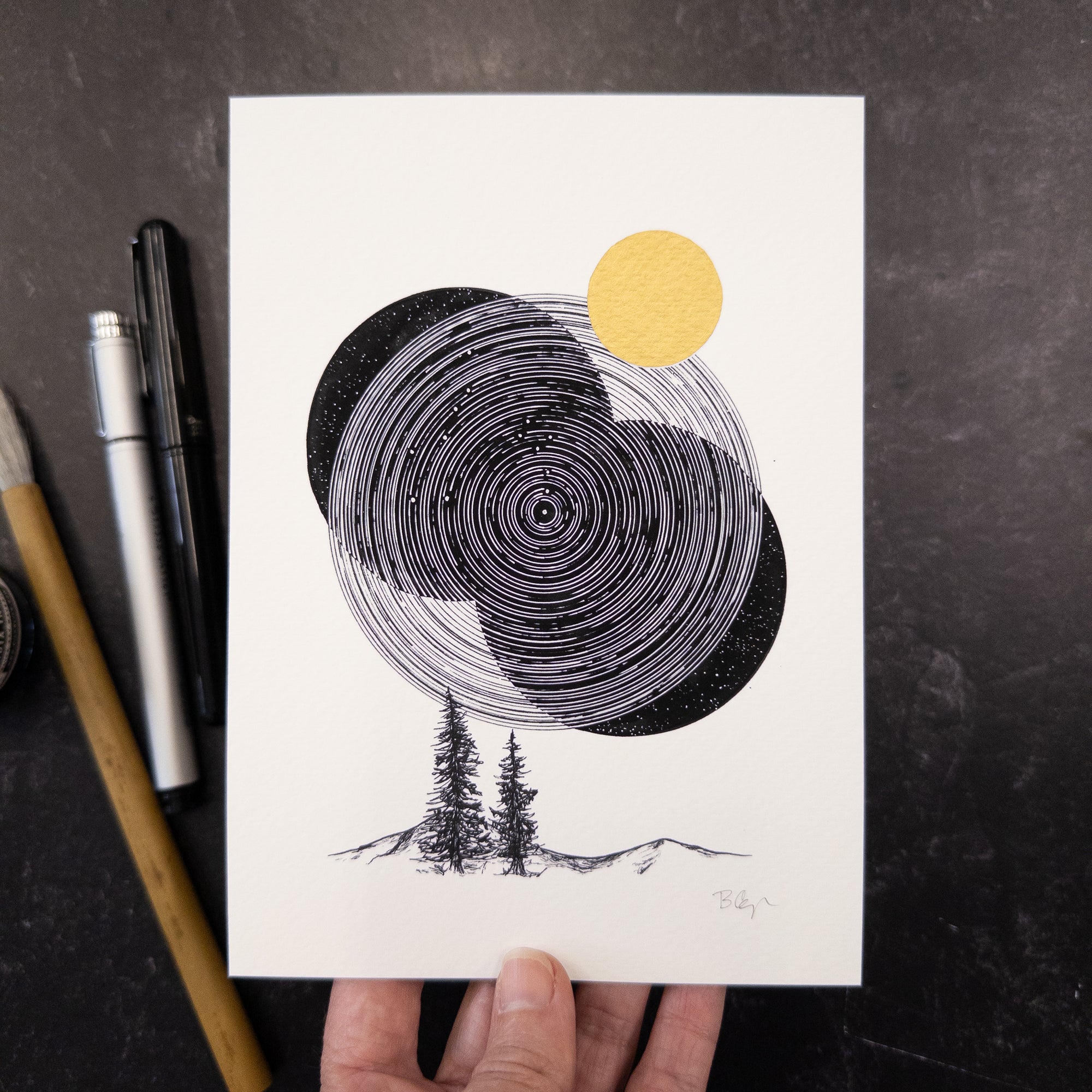 Print Sale - 5" x 7" Space and Time Series - Drawing 3 - Hand Embellished Print - Ready to Ship