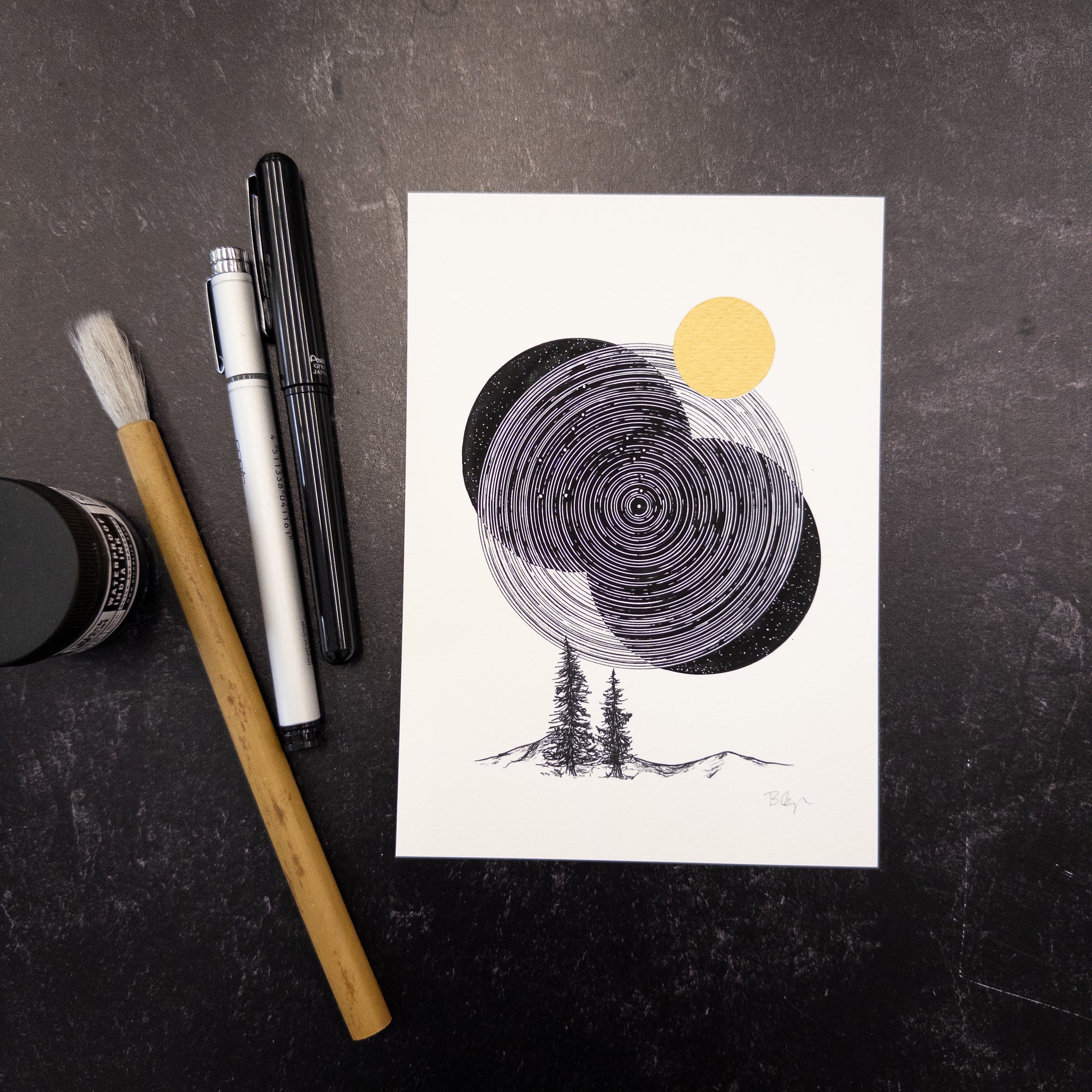 Print Sale - 5" x 7" Space and Time Series - Drawing 3 - Hand Embellished Print - Ready to Ship