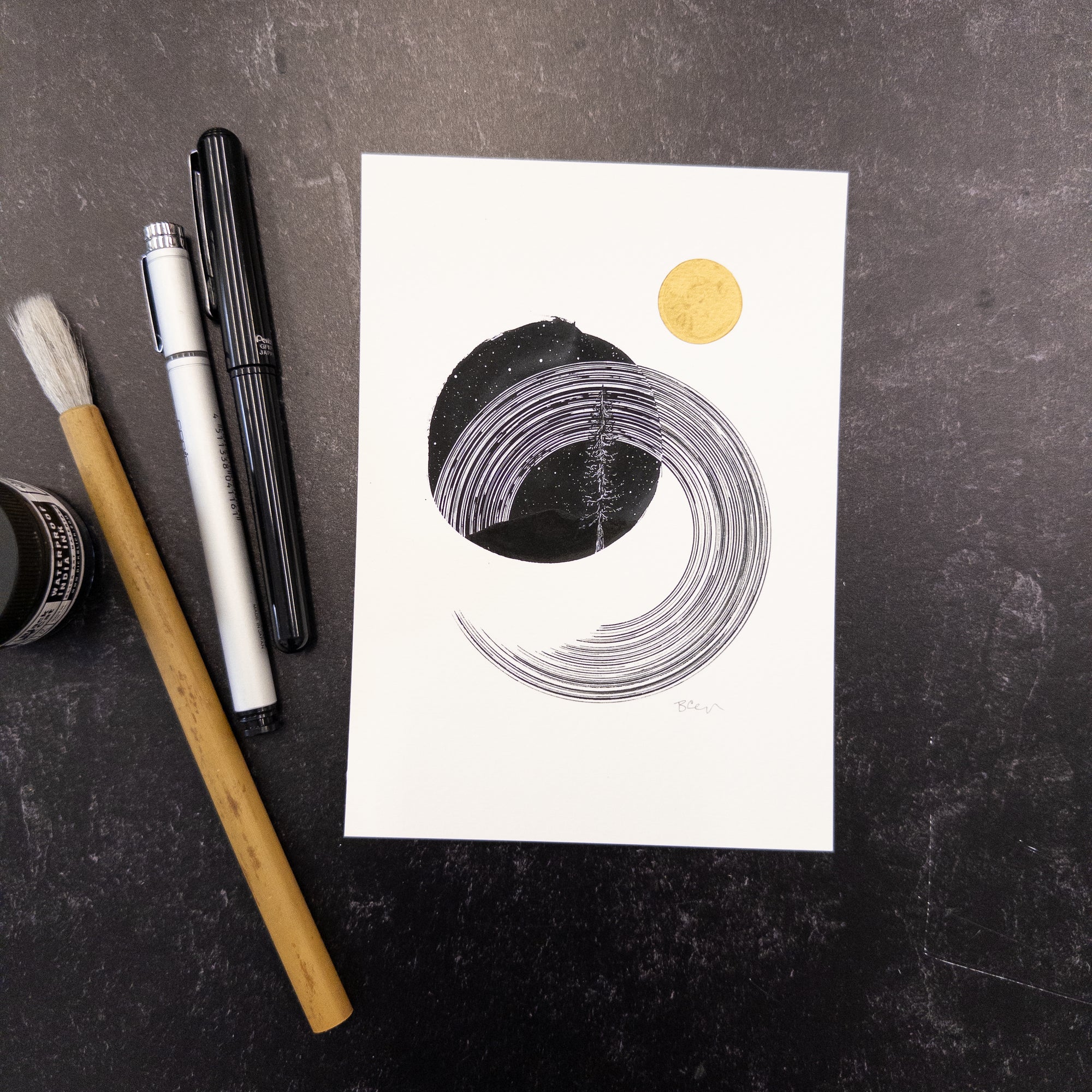 Print Sale - 5" x 7" Space and Time Series - Drawing 2 - Hand Embellished Print - Ready to Ship
