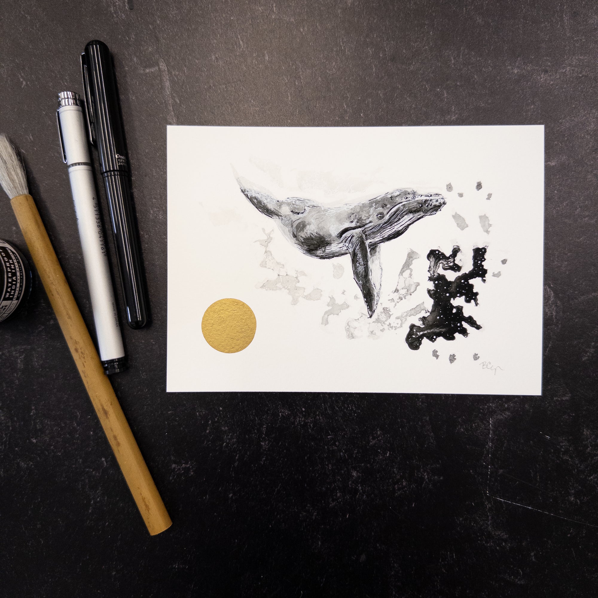 Print Sale - 5x7" Humpback Whale - Pen and Ink Drawing - Art Print - Ready to Ship