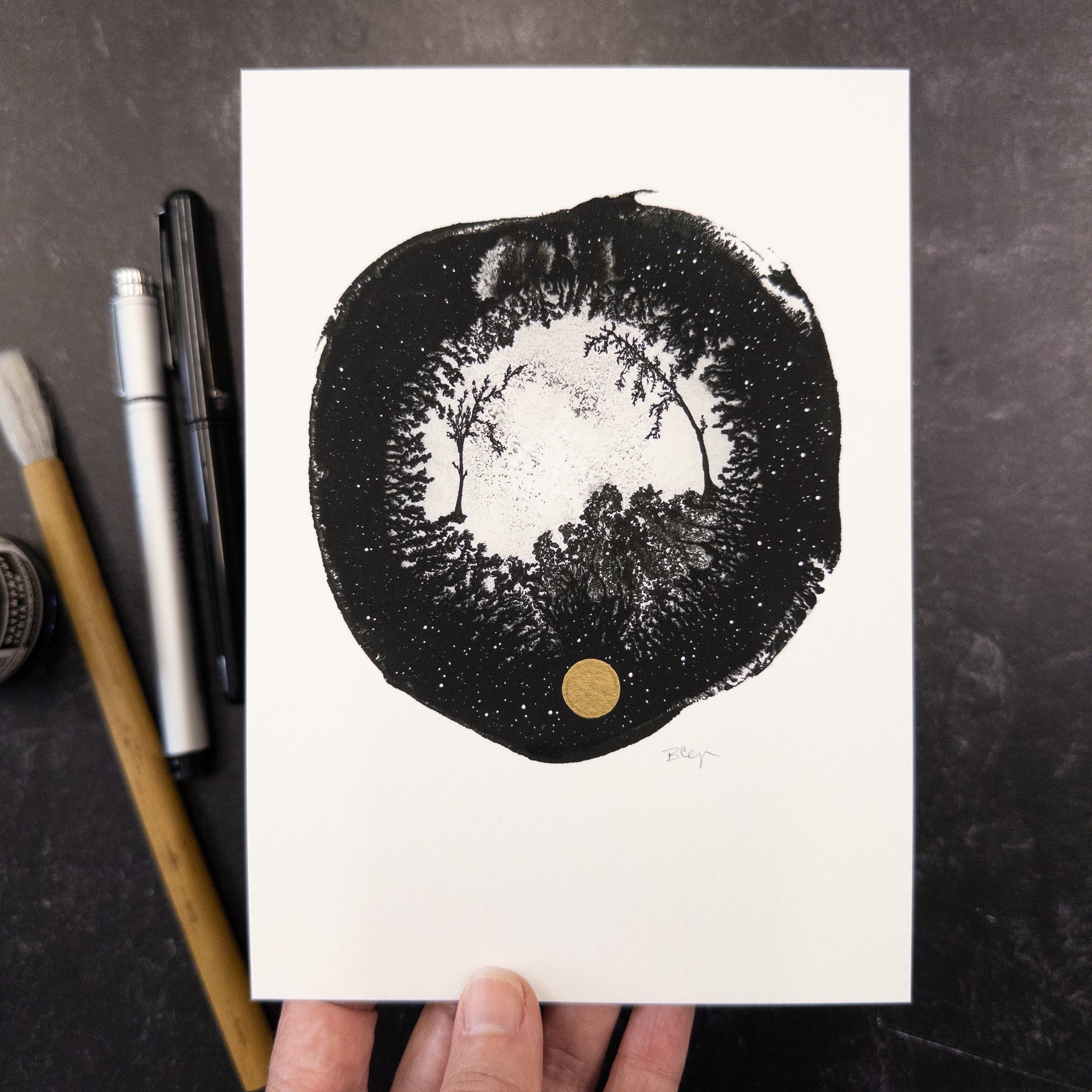 Print Sale - 5" x 7" Beauty in the Upside Down - Large Round Tree Pair - Art Print - Ready to Ship (Copy)