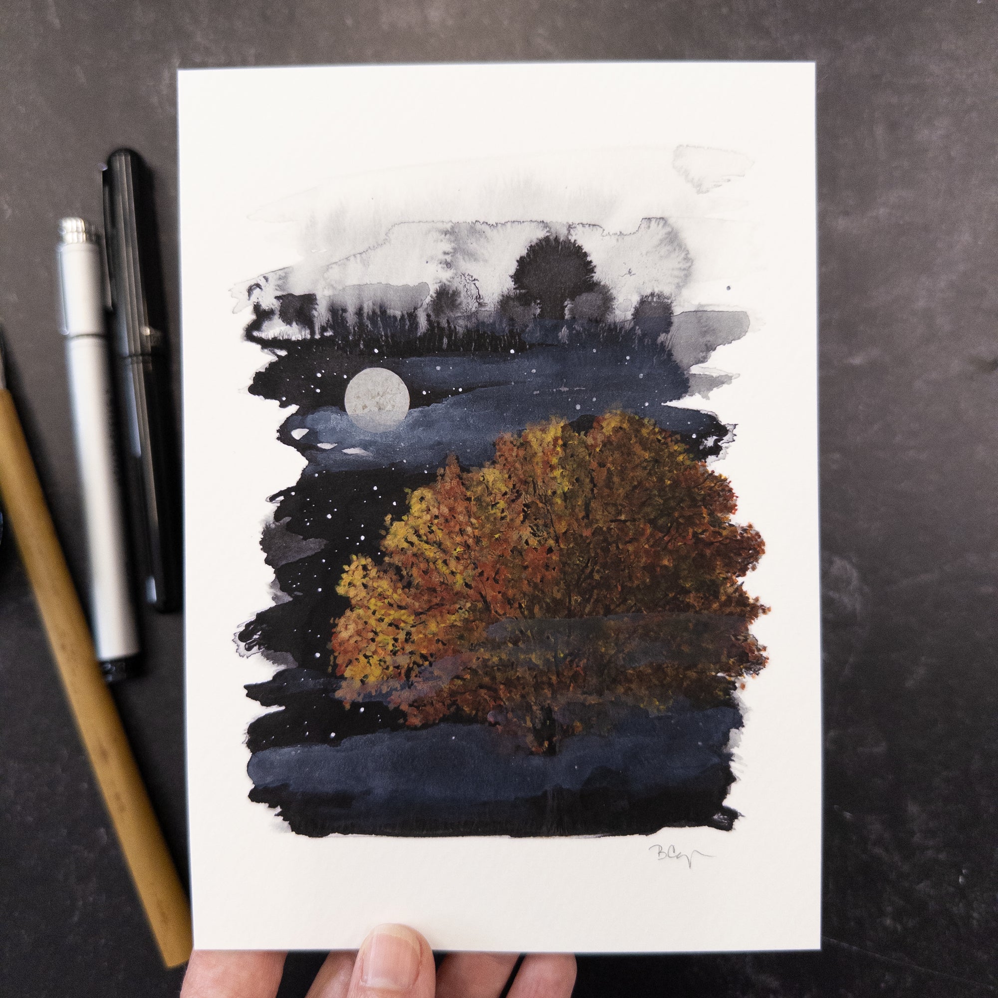 Print Sale - 5x7" Moonlit Fall Tree - Art Print - Ready to Ship