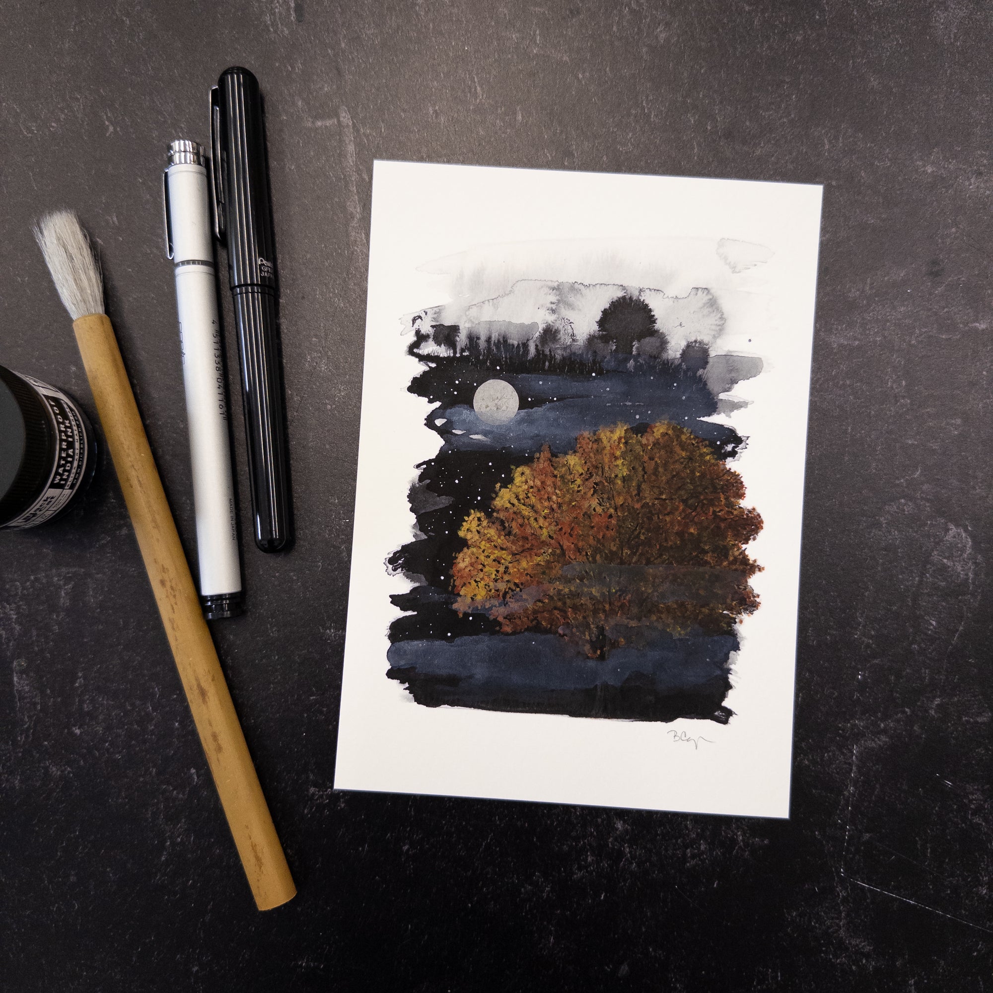 Print Sale - 5x7" Moonlit Fall Tree - Art Print - Ready to Ship