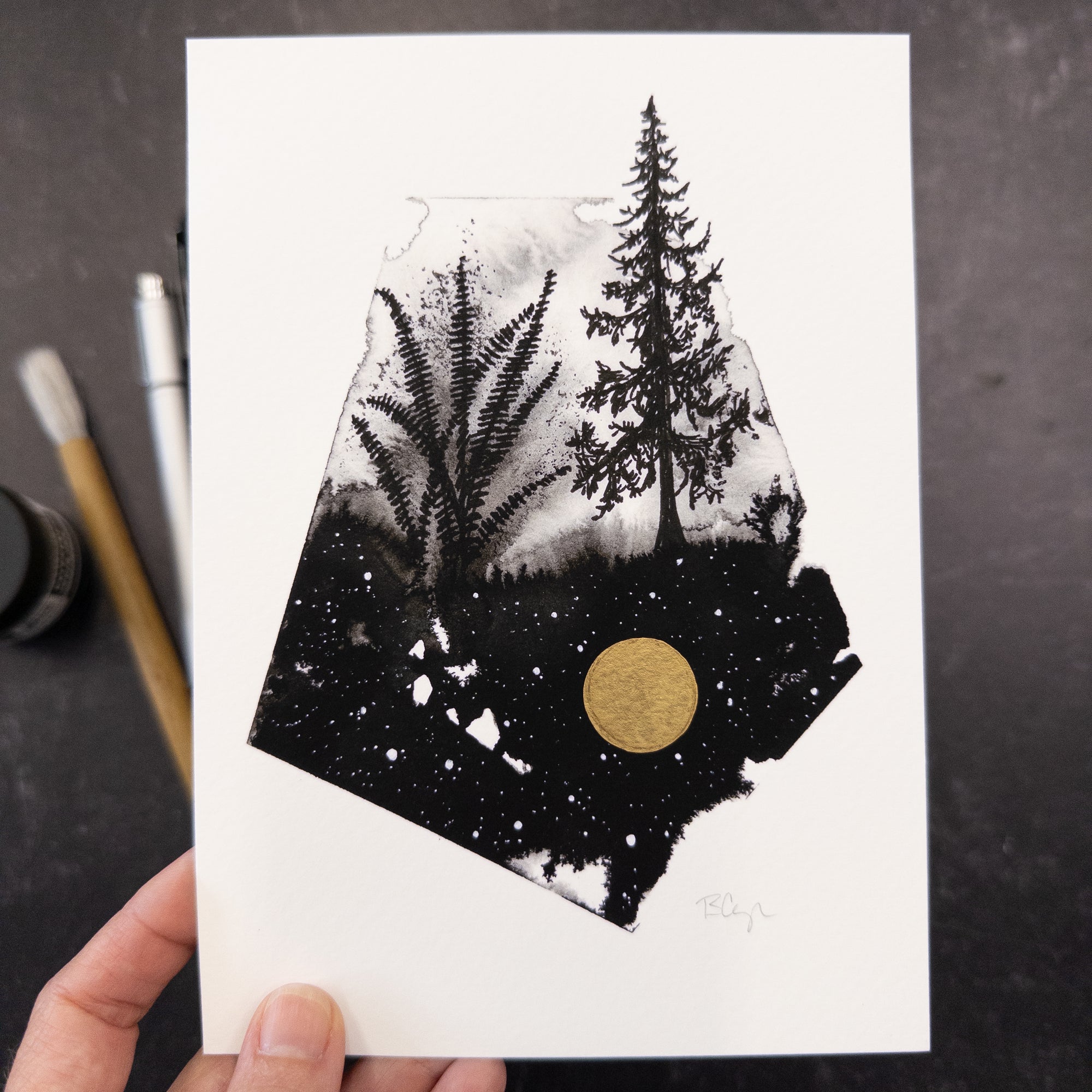 Print Sale - 5x7" Beauty in the Upside Down - Fern and Tree - Terrarium Series - Art Print - Ready to Ship