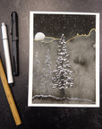 Print Sale - 6" x 8" Foggy Nighttime with Snowy Trees - Art Print - Ready to Ship