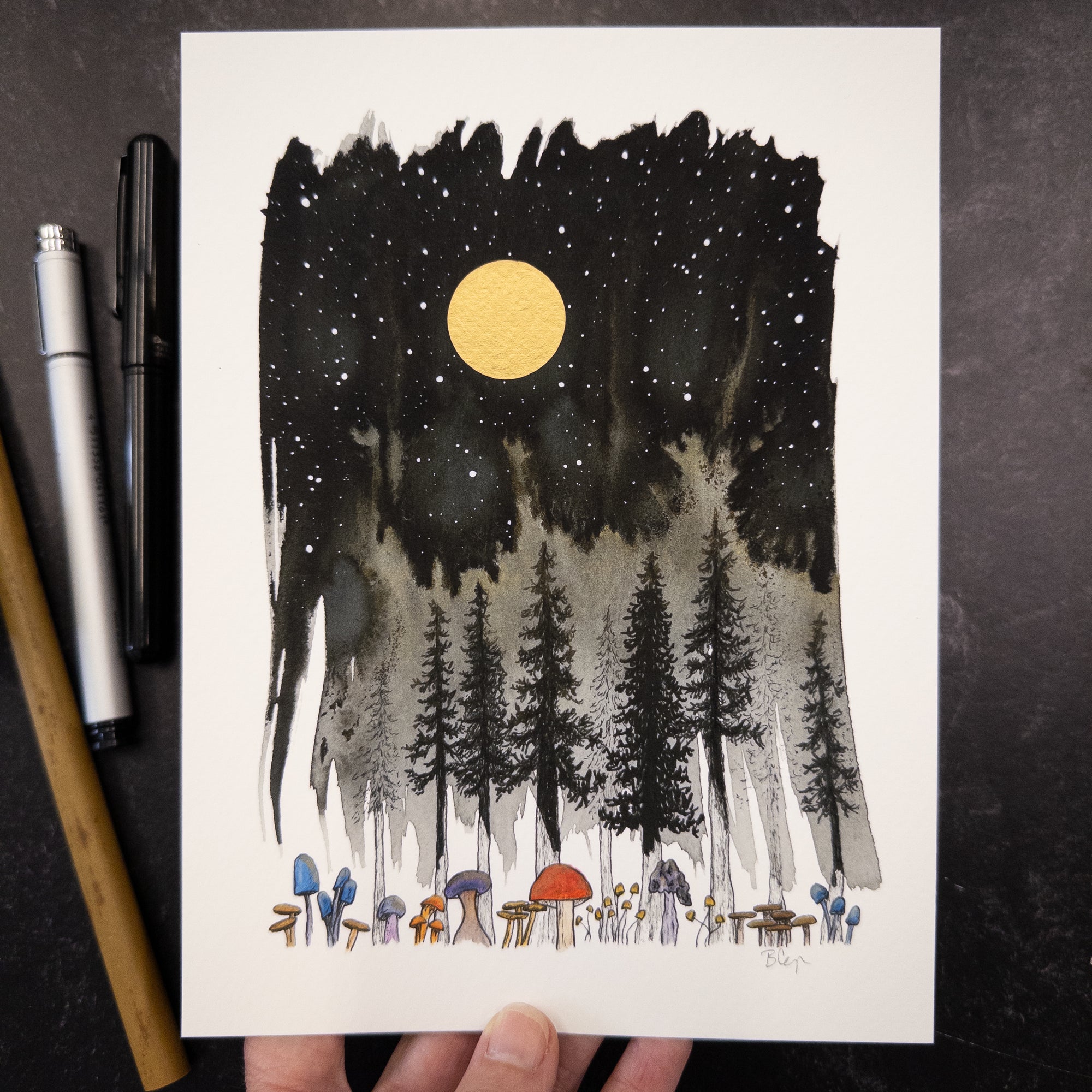 Print Sale - 6x8" Night Sky Mushrooms - Art Print - Ready to Ship